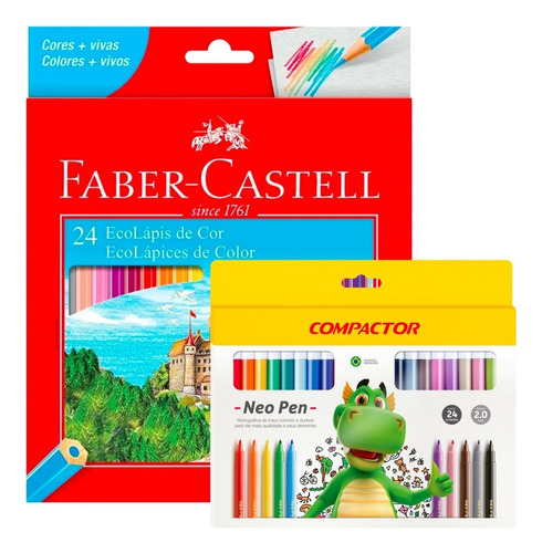 Criatividade: Lápis Faber Castell 24 + Canetinha 24 Cores Cor Da Marcação Colorido