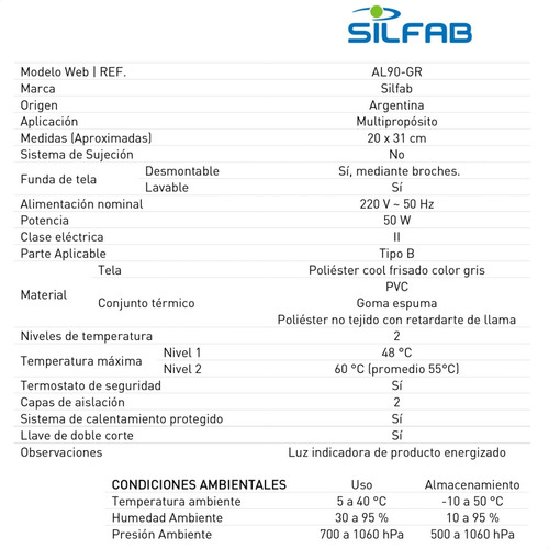 Imagen 5 de 8 de Almohadilla Termica Electrica Silfab Small Al90 Multifuncion