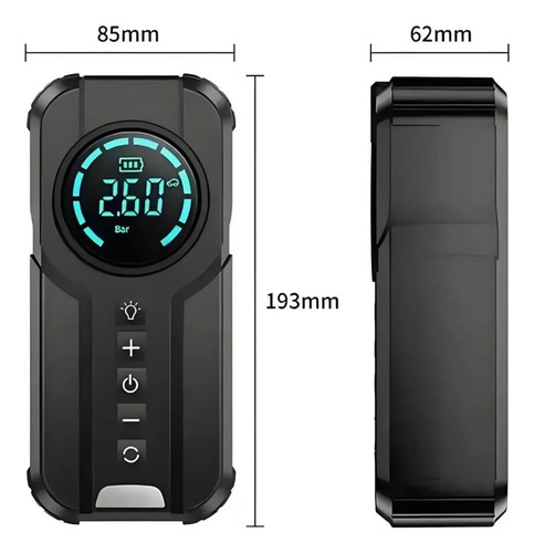 Mini Compressor de Ar Digital B&G Portátil para Carro, Moto e Bicicleta com Power Bank