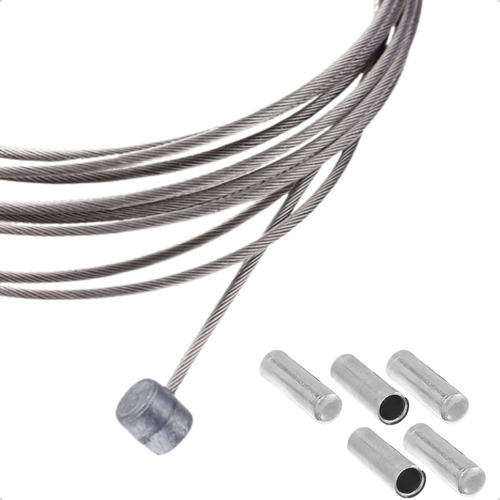 Kit Com 5 Cabos Freio Bike 3m Aço E 5 Terminais Cromados
