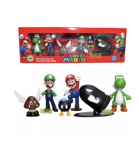 Pack 6 Figuras Super Mario Luigi Goomba Bob-omb / Diverti