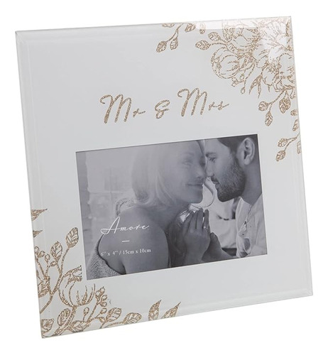 Oaktree Gifts Mr Mrs Floral Dorado Cristal Gris Pálido 4 X 6