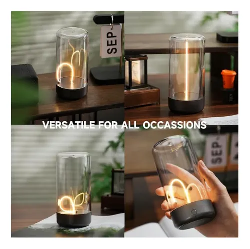 Lámpara Filamento Led Imán Recargable Velador Decorativo Estructura Gris  Oscuro Pantalla Transparente