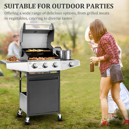 Unovivy 3-burner Propane Gas Bbq Grill With Side Burner &