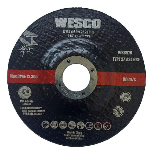 Disco De Desbate Metal 115x6.0x22,23mm 3 Peças Wesco