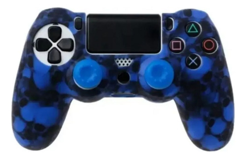 Forro Silicona Protector Control Ps4 + 2 Grips Azul