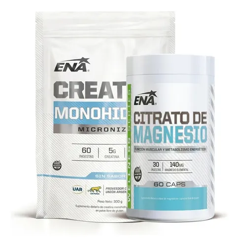 Combo Creatina Monohidrato 300g + Citrato Magnesio 60 Caps Sin Sabor