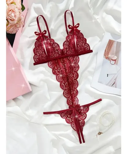 Body Rojo Ropa Interior Body Encaje Body Brasileño Microfibra Y