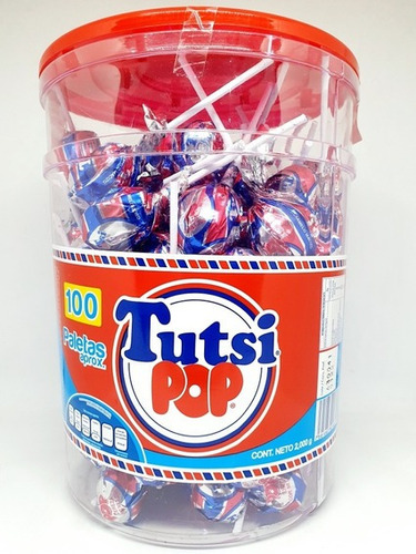 Tutsi Pop Paleta Sabor Cereza Bote Con 110 Pz Grandes Dulce 