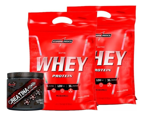 Kit 2 Nutri Whey Concentrado + Creatina 150g Power Bruthal Sabor Morango