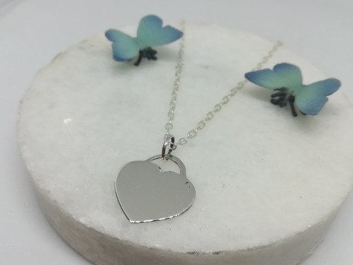 Conjunto Dije Corazón Plata 925 Y Cadena Listo Para Regalo