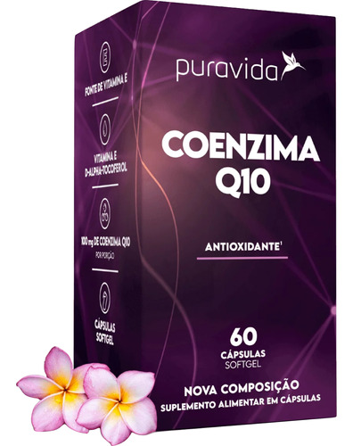 Coenzima Q10 Coq-10 100mg + Vit E 200mg - 60 Cáps Pura Vida