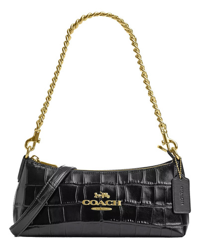 Bolsa Coach Original Charlotte Shoulder Bag Cuero Negro Croc Acabado de los herrajes Dorado Diseño de la tela Cocodrilo