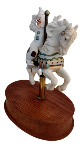 Caja Musical Vintage Caballo Carrusel Con Payaso Base Madera