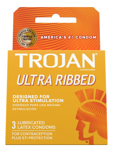 Trojan Condones Ultra Ribbed De Latex Lubricados 3 Pzas