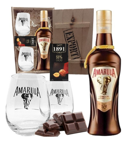 Amarula 750 Ml + 2 Vasos + Chocolate Importado En Caja 