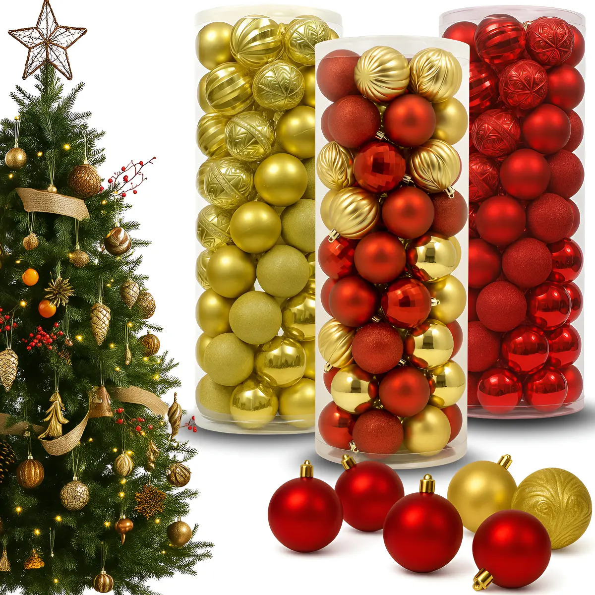 Kit 45 Bolas Bolinhas 4cm Para Árvore De Natal Lisa Fosca E Glitter Enfeite Natalino Premium Decoração Luxo Artezenato Cor Mista