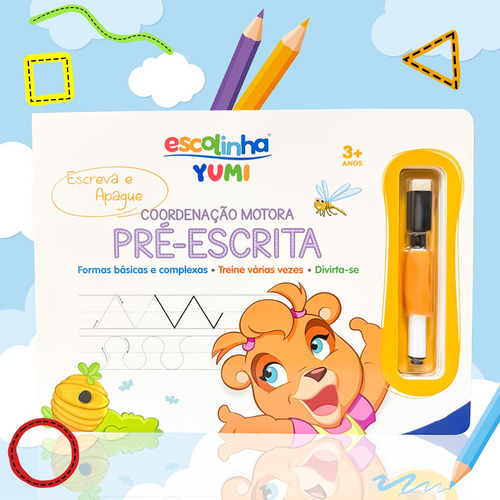 Livro Caderno De Caligrafia Infantil Caneta Apagável Ergonómica Pré-escrita Coordenação Motora - Edição Premium