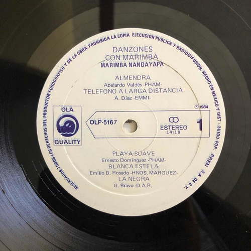 Marimba Nandayapa Lp Danzones Con Marimba Autografiado (Usado)