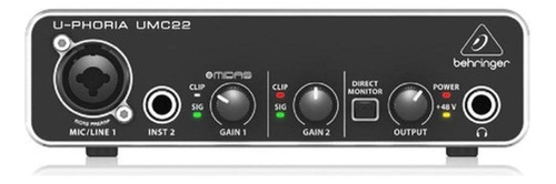 Interface De Áudio Usb Behringer U-phoria Umc22 Shop Guitar Cor Preto