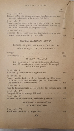 Abreviatura De Investigaciones Logicas De E. Husserl (Usado)
