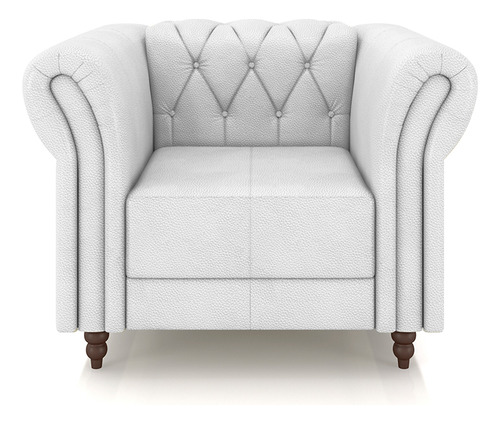 Conjunto Sofá 180cm E 2 Poltronas Chesterfield Couro Branco