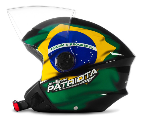 Capacete Bandeira Do Brasil New Liberty 3 Patriota Preto 56 Desenho New Liberty Trhee 3 Patriota Bandeira do Brasil Preto e Verde Com Viseira Transparente