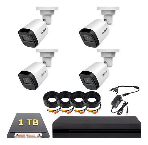 Kit Circuito Cerrado 4 Cámaras B1a21n-u Dahua 2mp Con Disco De 1 Tb