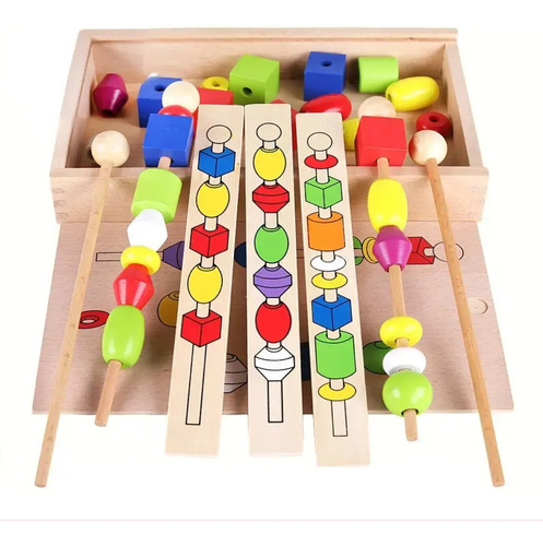 Juego Didáctico Cuentas Figuras Geométricas Palo Madera -94