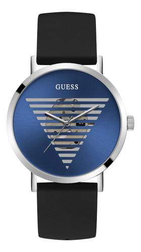 Reloj Guess Idol Para Caballero Correa Negro Bisel Plateado Fondo Azul