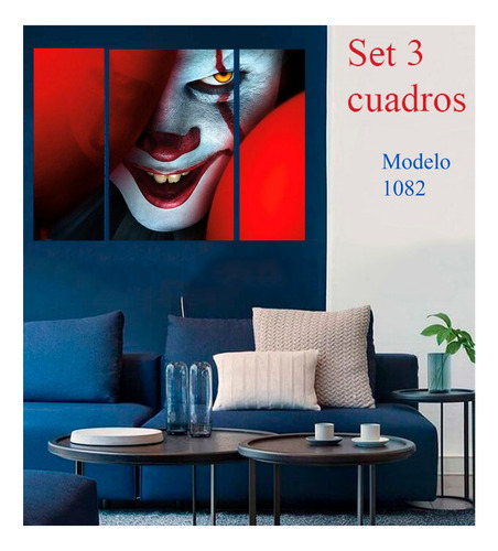 Cuadro Decorativo It (eso) Payaso Asesino Terror En 3 Piezas