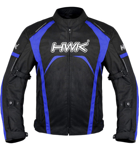 Chaqueta P/ Motociclista Hwk, Impermeable, Negro Y Azul, Xl