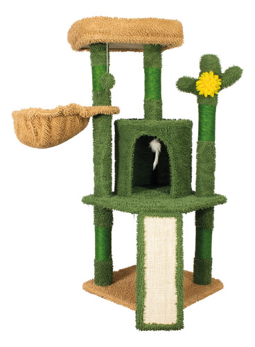 Torre árbol rascador hamaca y cactus para gatos 109 cm Poli Pets pp-mr01bk-bombay color verde