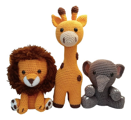 Kit Com 3 Amigurumi - Leão - Girafa - Elefante Para Presente