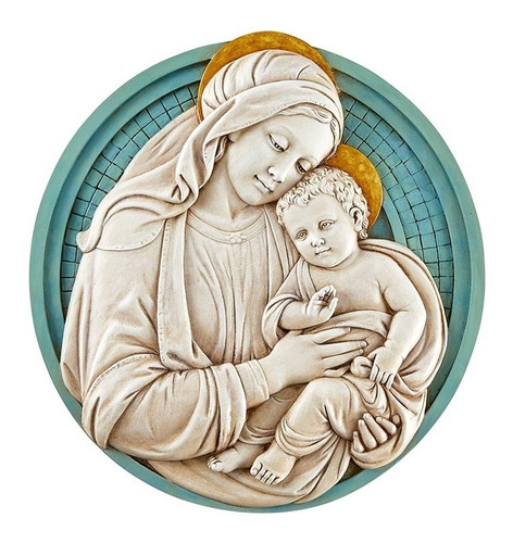 Placa Para Exterior Virgen Con Niño Jesús 28cm 