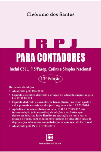 IRPJ para Contadores, de Santos, Cleônimo dos. Editora Freitas Bastos, capa mole em português, 2021