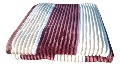 Frazada Edredon Acolchado Corderito 2 Plazas Plush Soft Marrón Rayas