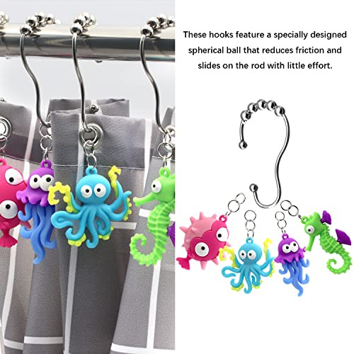 Kit De Cortina De Ducha Y Ganchos Creativos Oceanicos 12pc