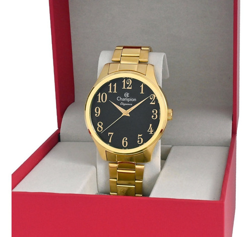 Relógio Feminino Champion Dourado Original + Bolsa Clutch Cor do fundo Preto