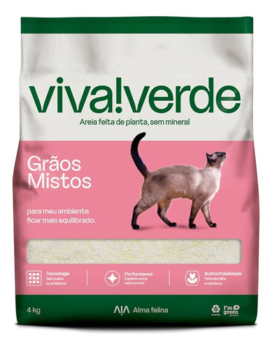 Viva Verde areia sanitária para gatos de 4kg 