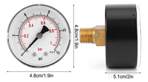 Manómetro Con Conexión Trasera De 50 Mm, Esfera 1/4 Bspt Par
