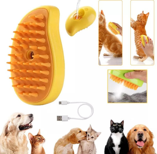 Pente Escova Massagem Com Spray Elétrico Recarga Usb P Pets