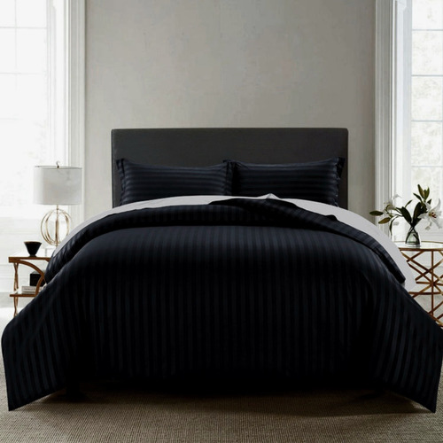 Duvet Cover Microfibra Doble Negro Líneas