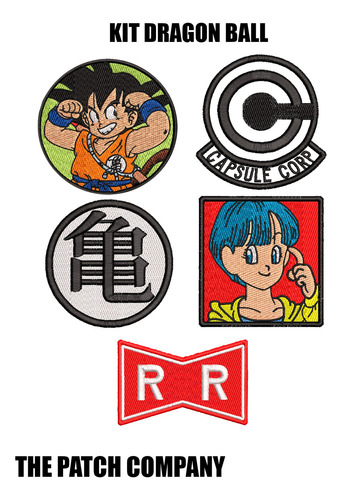 Kit Pack Set 5 Parches Bordados Dragon Ball Goku Bulma Anime Negro Bordado