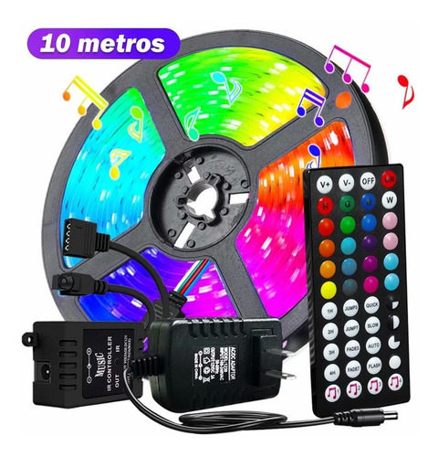 Tira De Luz Led 5050 10m Control Multicolor Sensor De Sonido