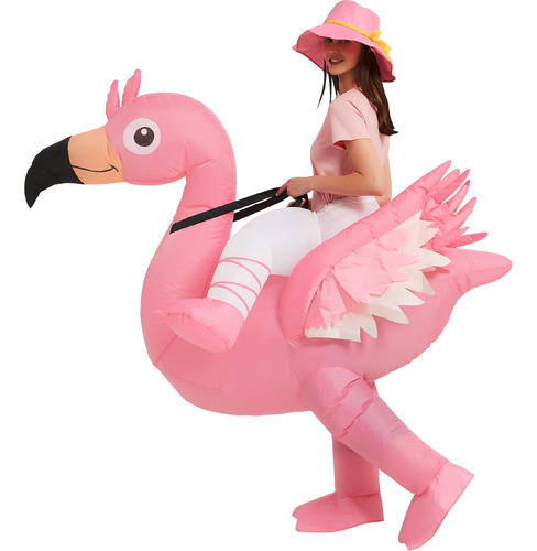 Inflatable Flamingo Costume Riding On Flamingo Air Blow Up