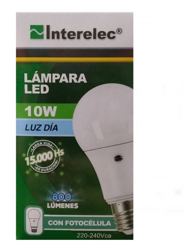 Imagen 3 de 5 de Lampara Led A60 10w Con Fotocelula Interelec