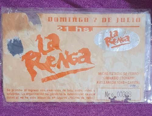 Antigua Entrada De Colección La Renga Microestadio Ferro (Usado)