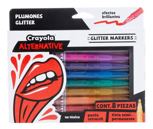 8 Plumones Glitter Alternative Crayola