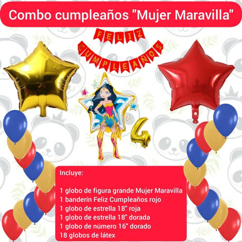 Combo Decoración Cumpleaños Mujer Maravilla Globos Banderin 